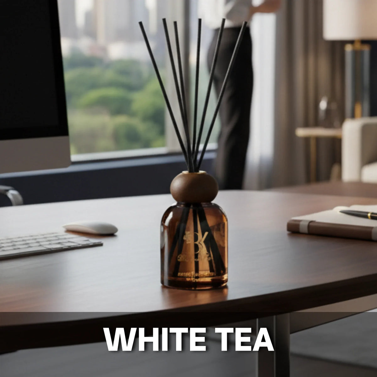 White Tea reed aroma diffuser with glass bottle and fragrance reeds White Tea - Reed Diffuser
