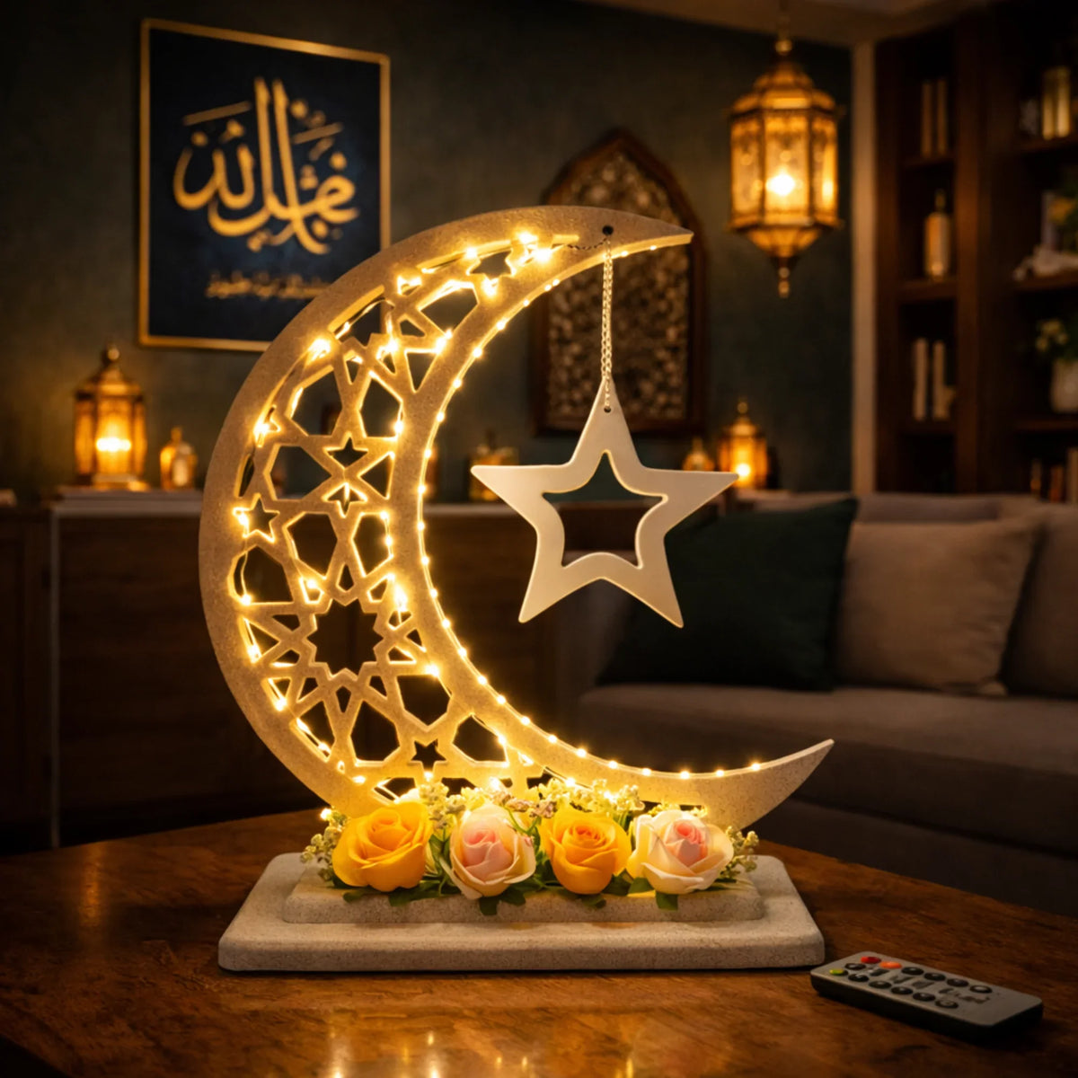 Handmade wooden Ramadan crescent moon decoration, 80 cm Handmade wooden Ramadan Hilal - White