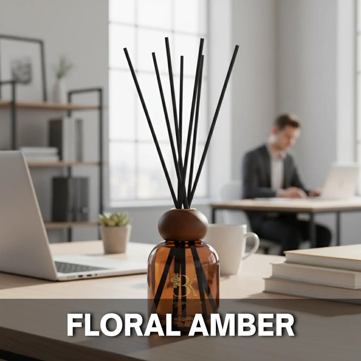 Floral Amber reed aroma diffuser with glass bottle and fragrance reeds Floral Amber - Diffuser