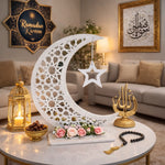 Handmade wooden Ramadan decorations for festive home decor هلال رمضان صناعة يدوية من الخشب - رمادي