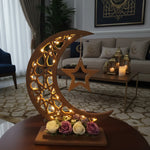 Handmade wooden Ramadan crescent moon decoration, 40 cm Handmade wooden Ramadan Hilal - Brown