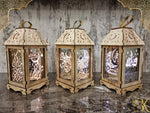 Wooden and glass Ramadan lantern for festive home decoration فانوس رمضان مصنوع من الخشب والزجاج