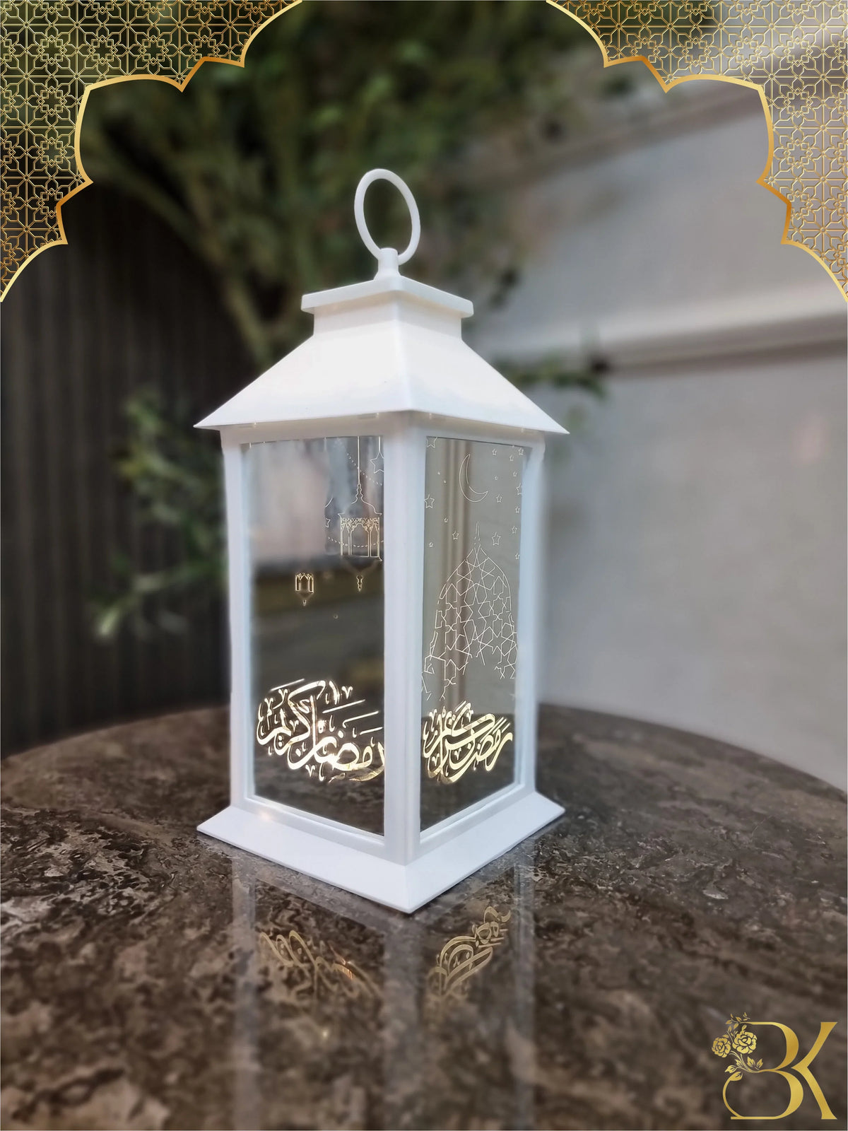 Plastic and glass Ramadan lantern for festive home decoration