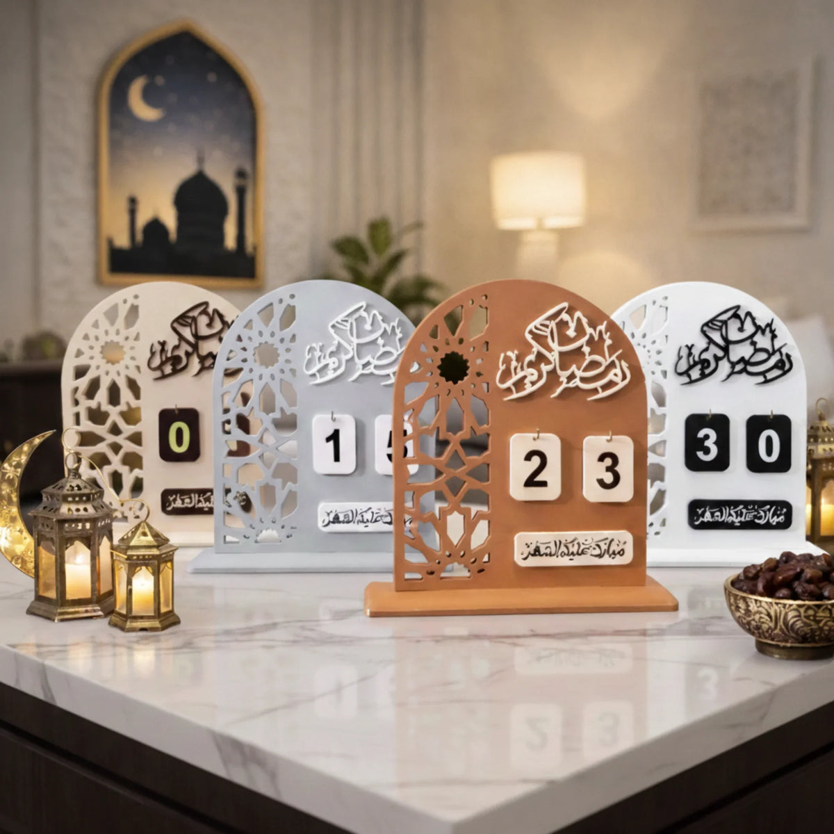 Handmade white wooden Ramadan calendar with countdown markers Handmade wooden Ramadan Calendar - Matt White