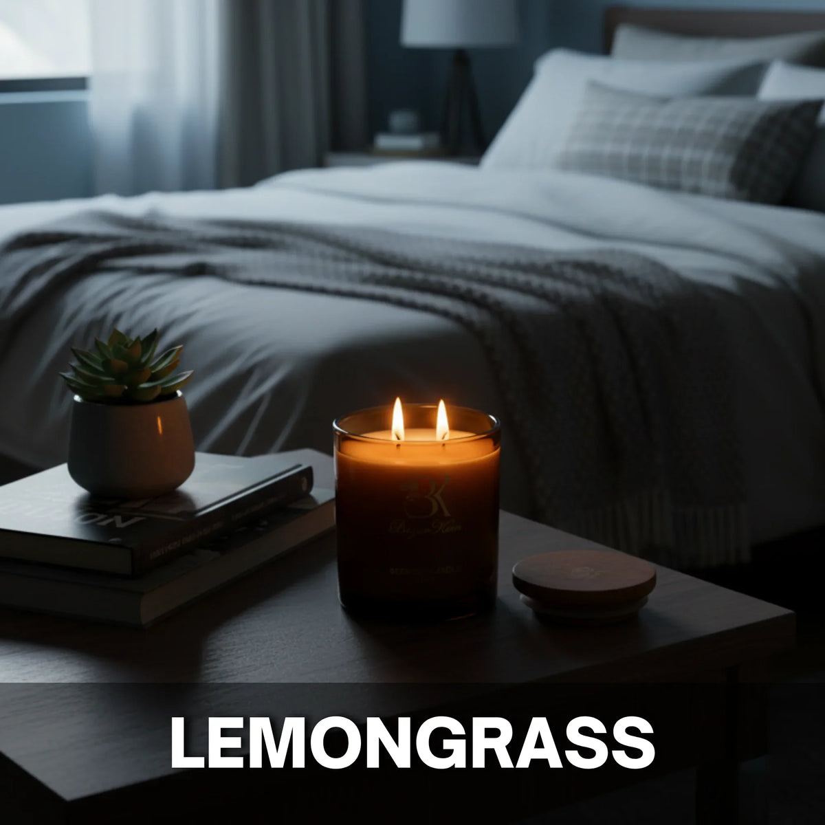 Lemongrass scented candle in a decorative glass jar ليمون جراس - شمعة