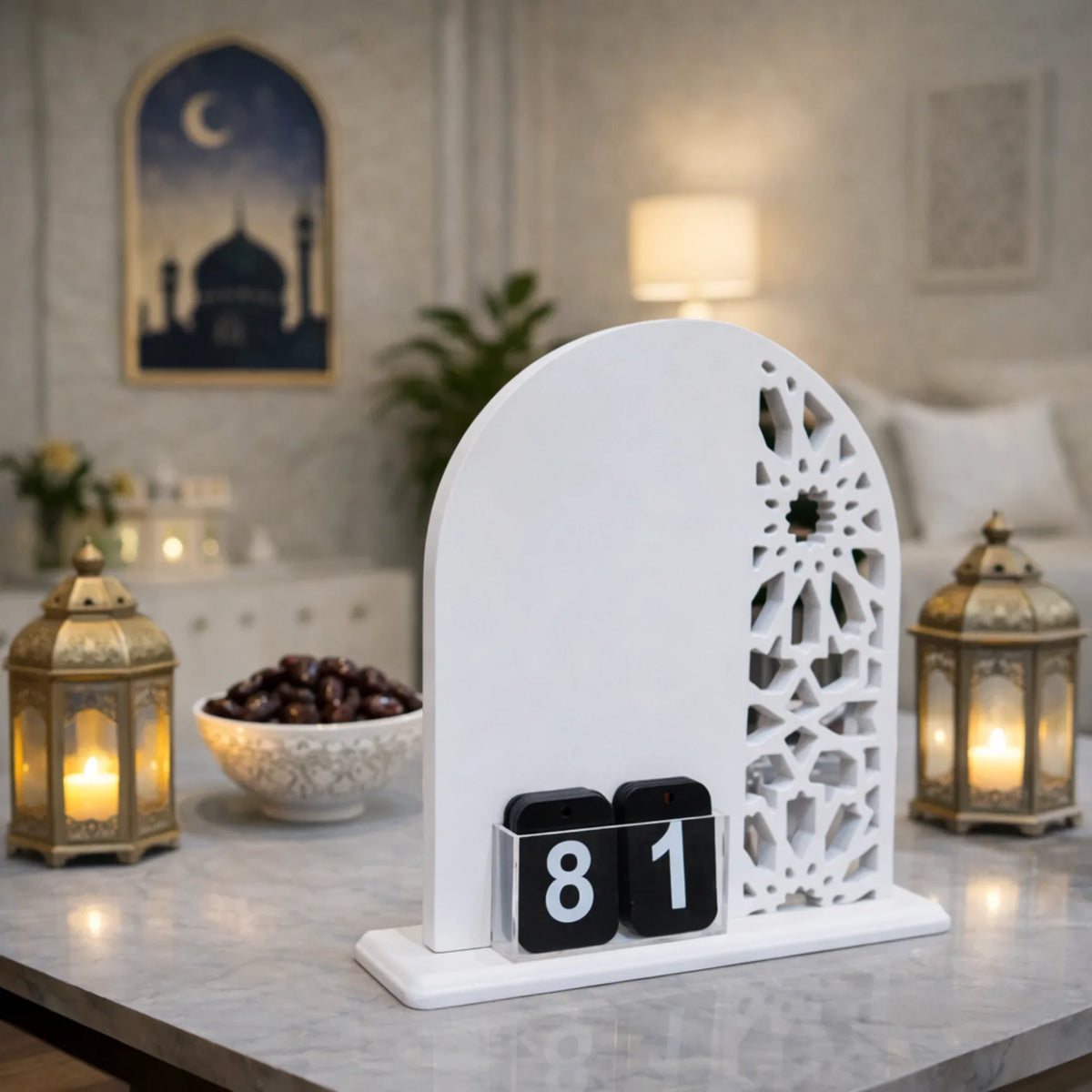 Handmade white wooden Ramadan calendar with countdown markers Handmade wooden Ramadan Calendar - Matt White