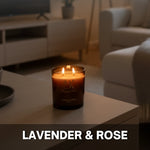 Lavender scented candle in a decorative glass jar لافيندر مع ورد - شمعة