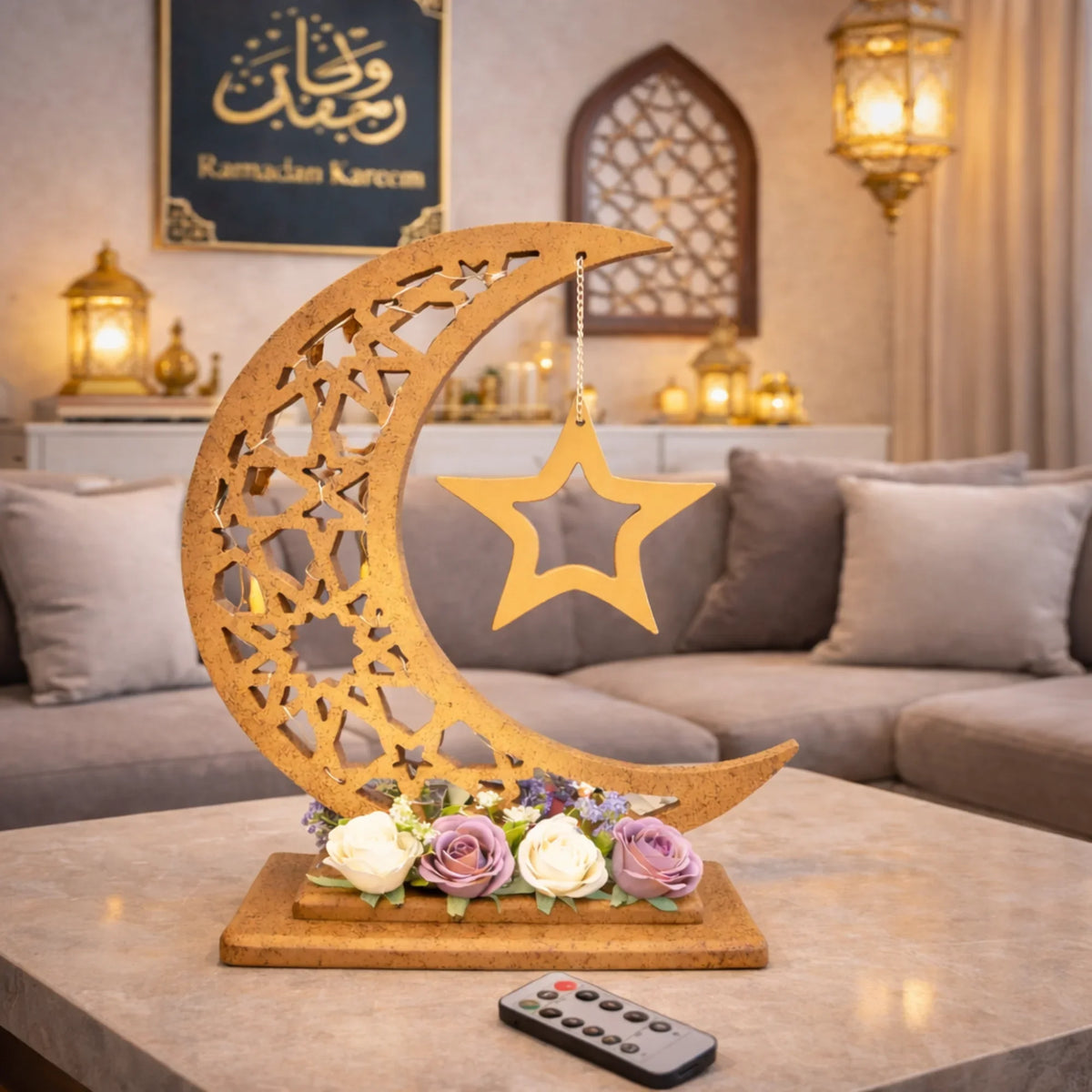 Handmade wooden Ramadan Hilal - Brown