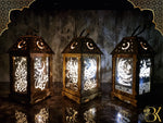 Wooden and glass Ramadan lantern for festive home decoration فانوس رمضان مصنوع من الخشب والزجاج