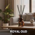 Royal Oud reed aroma diffuser with glass bottle and fragrance reeds رويال عود - فواحة أعواد