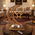 Handmade wooden Ramadan crescent moon decoration, 40 cm Handmade wooden Ramadan Hilal - Brown
