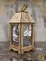 Wooden and glass Ramadan lantern for festive home decoration فانوس رمضان مصنوع من الخشب والزجاج