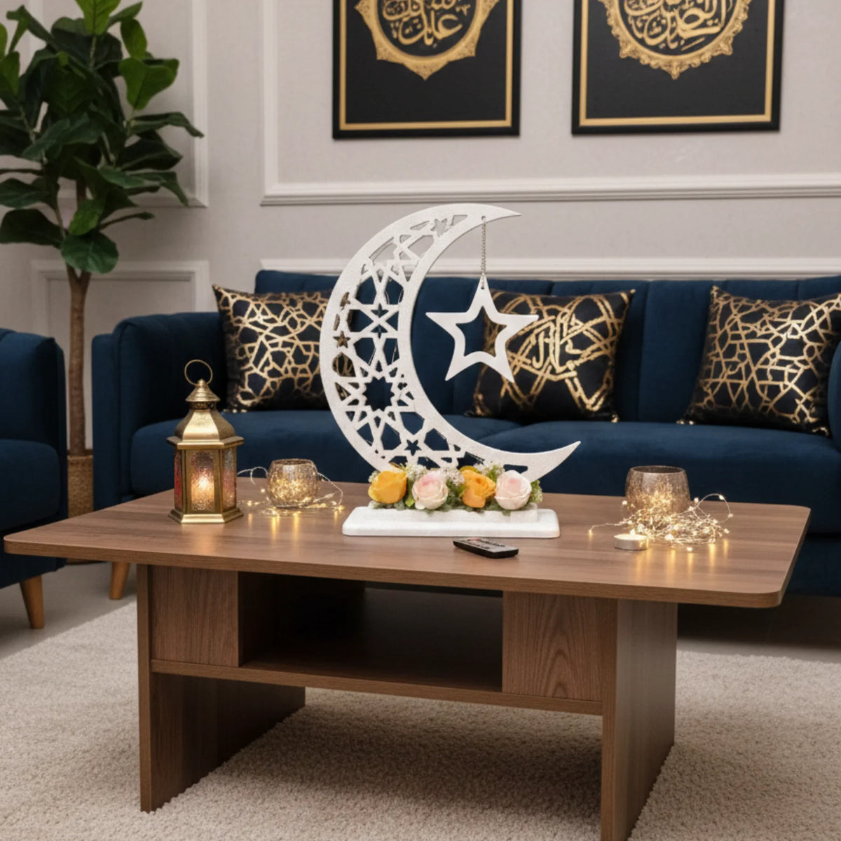 Handmade wooden Ramadan crescent moon decoration, 80 cm Handmade wooden Ramadan Hilal - White