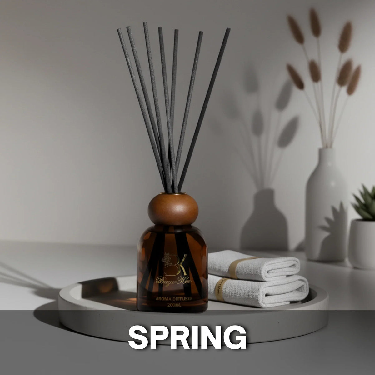 Spring reed aroma diffuser with glass bottle and fragrance reeds سبرينج - فواحة أعواد