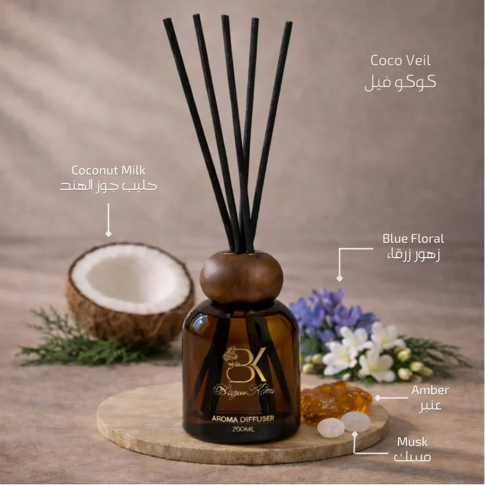 Coco Veil reed aroma diffuser with glass bottle and fragrance reeds Coco Veil - Diffuser