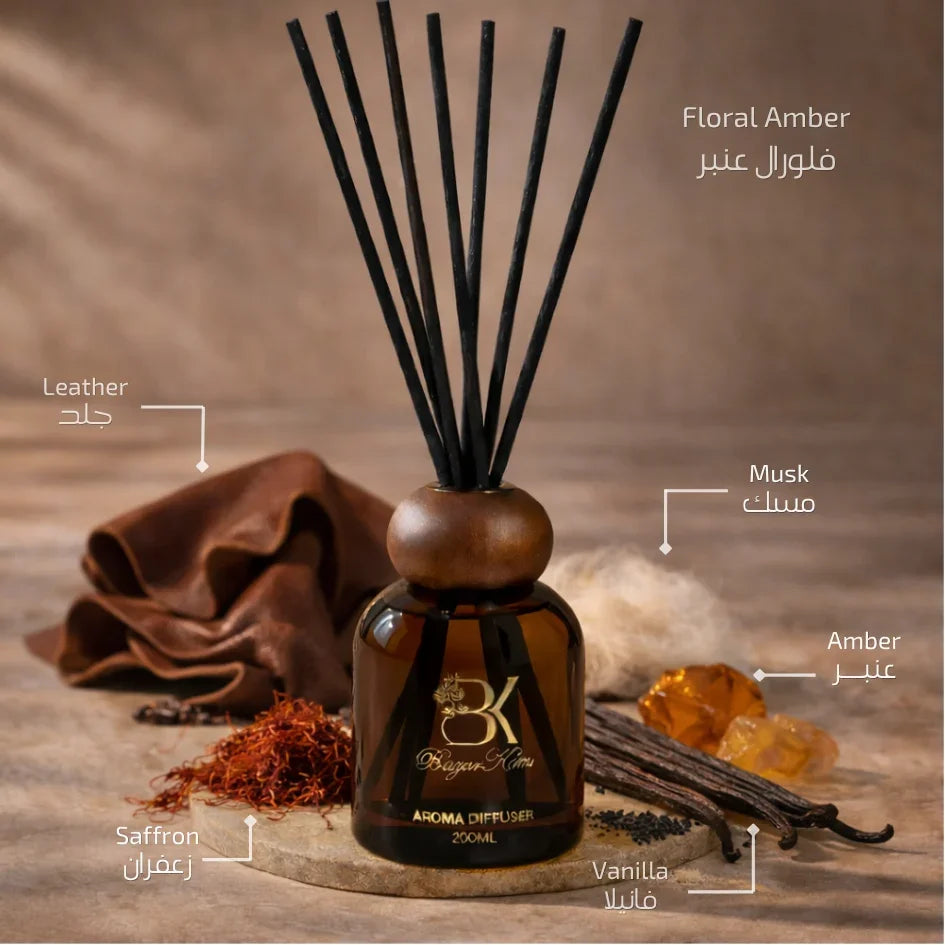 Floral Amber reed aroma diffuser with glass bottle and fragrance reeds Floral Amber - Diffuser
