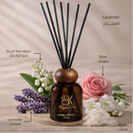 Lavende reed aroma diffuser with glass bottle and fragrance reeds لافيندر مع ورد - فواحة أعواد