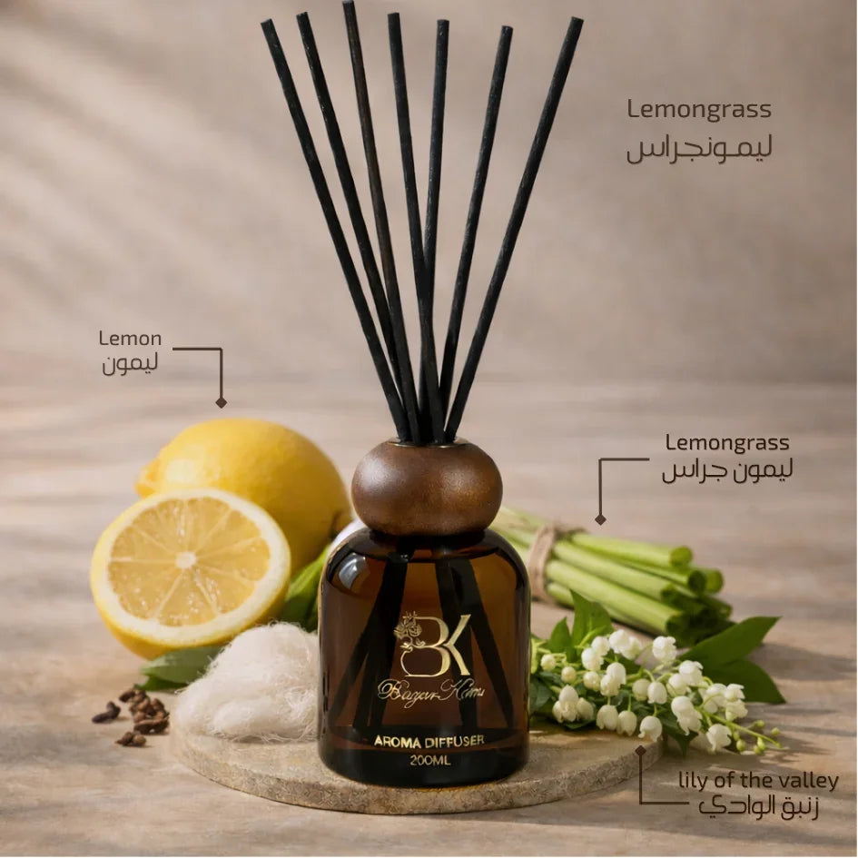 Lemongrass reed aroma diffuser with glass bottle and fragrance reeds Lemongrass - Reed Diffuser