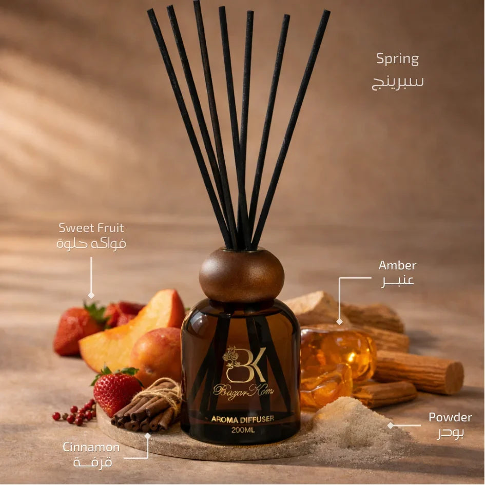 Spring reed aroma diffuser with glass bottle and fragrance reeds